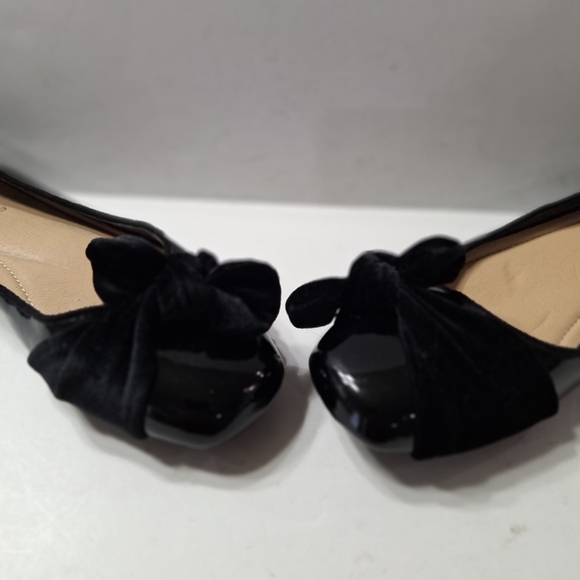 Pierre Dumas Black Patent Leather Velvet Bow Preppy Business Casual Flats- 7.5 - Picture 8 of 10